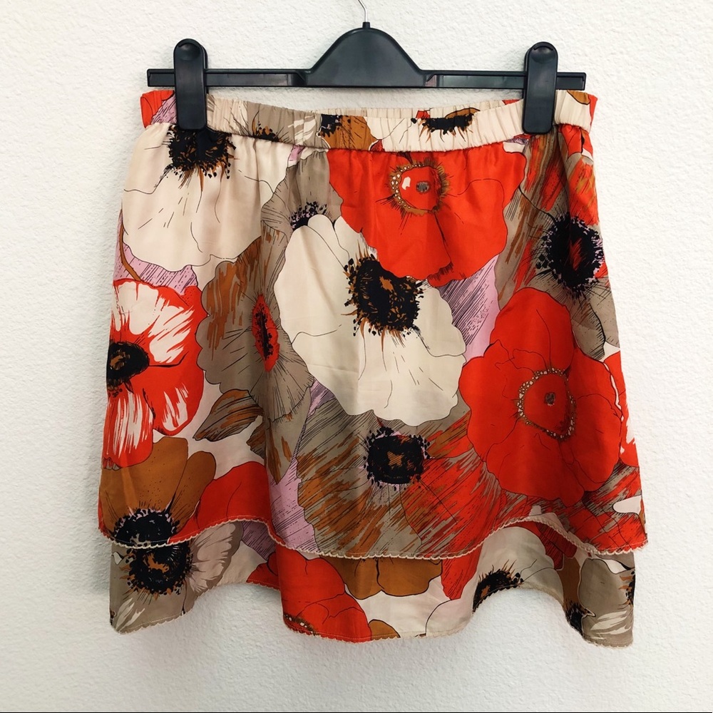 Anthropologie Odille Silk Floral Skirt
